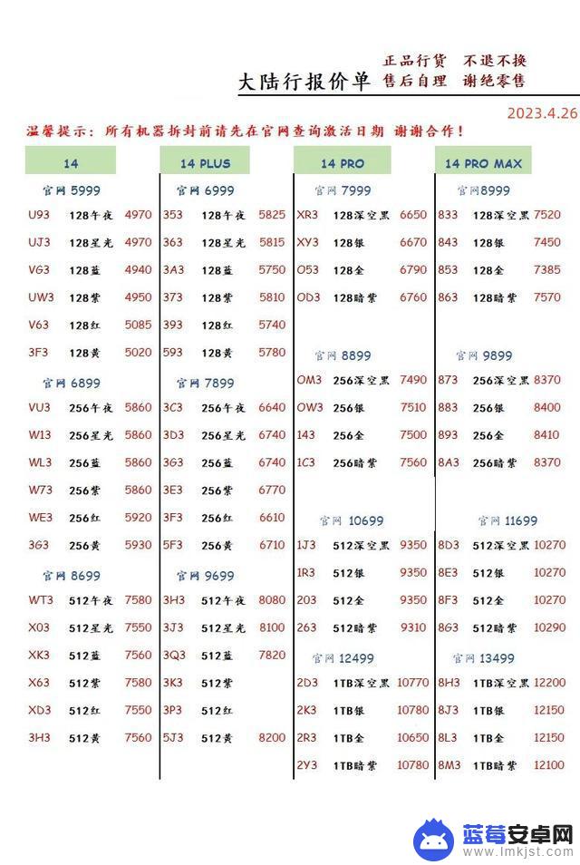 2023年4月26日深圳市华强北手机批发报价单
