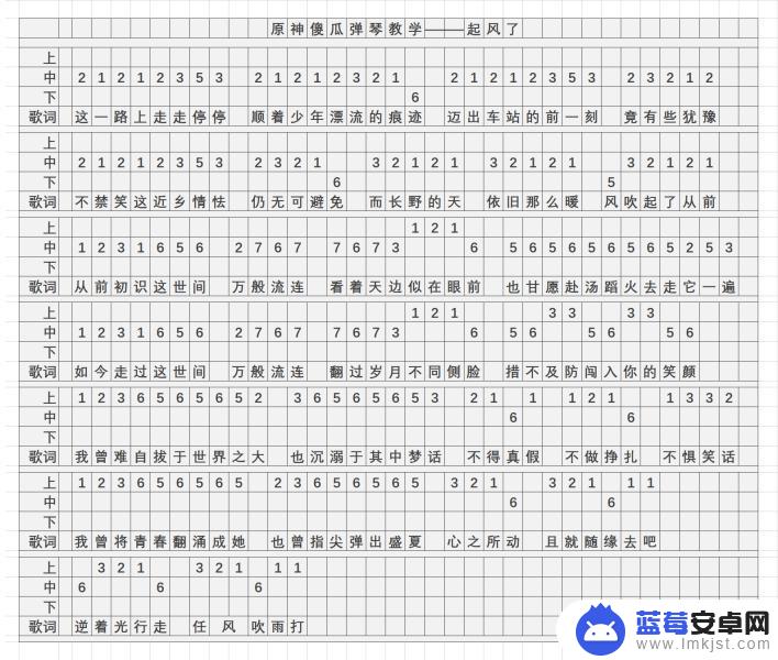 原神谱子起风了 原神起风了乐谱琴谱