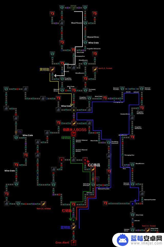 暗黑地牢猩红庭院地图线路 暗黑地牢猩红庭院地图解析